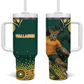 Australia Wallabies Tumbler With Handle Aboriginal Rugby Kangaroo Mascot - Gold And Green
