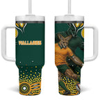 Australia Wallabies Tumbler With Handle Aboriginal Rugby Kangaroo Mascot - Gold And Green