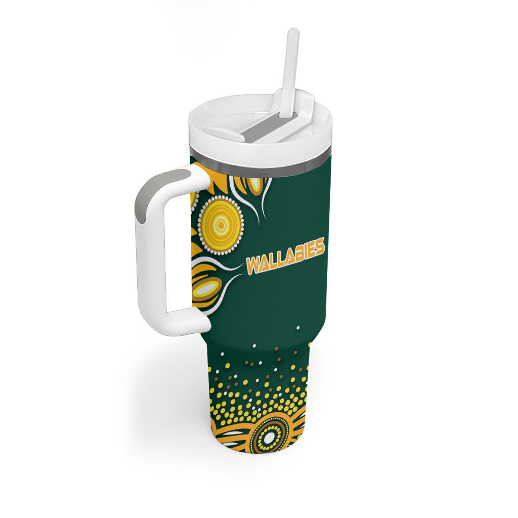 Australia Wallabies Tumbler With Handle Aboriginal Rugby Kangaroo Mascot - Gold And Green