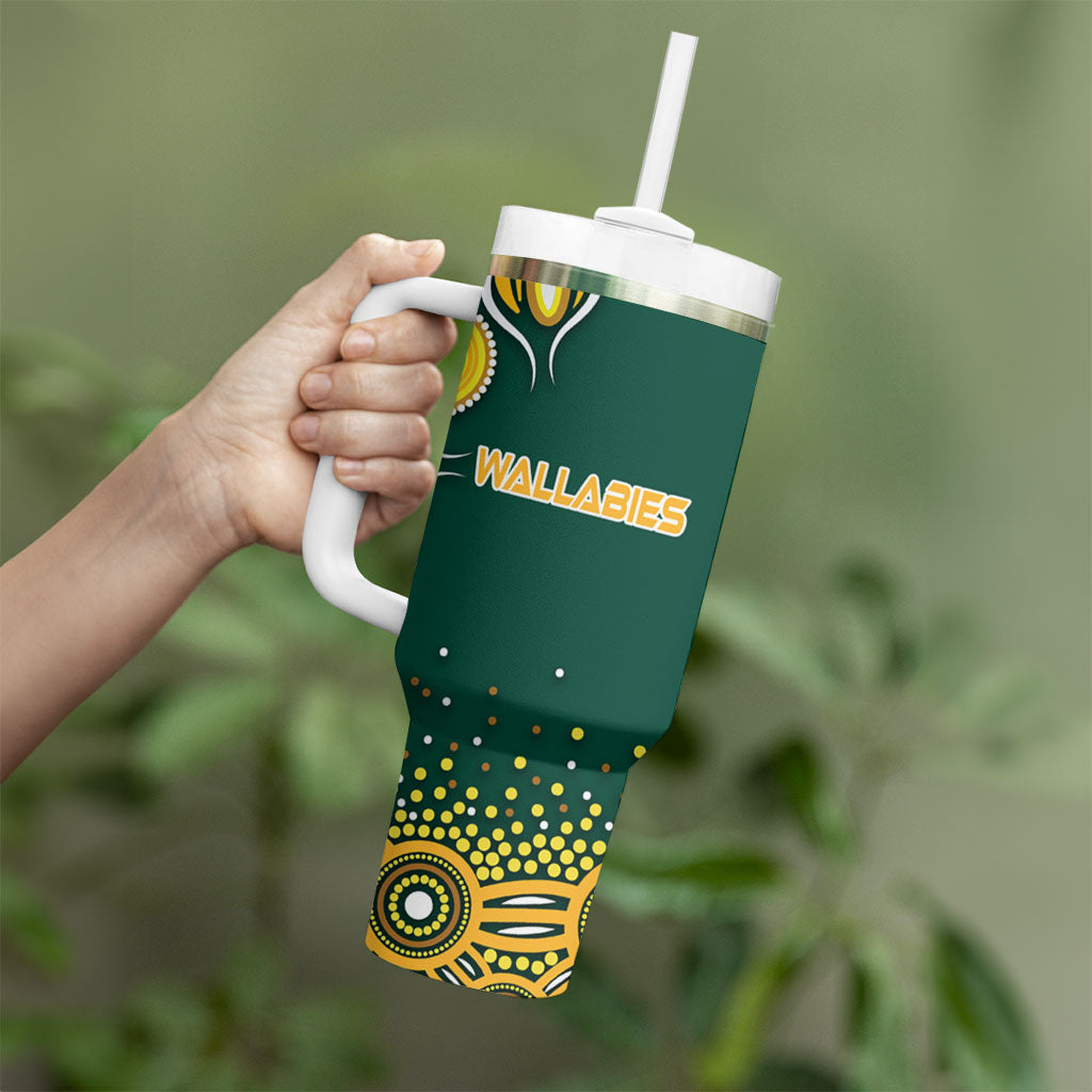 Australia Wallabies Tumbler With Handle Aboriginal Rugby Kangaroo Mascot - Gold And Green