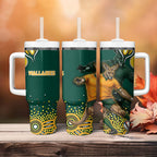 Australia Wallabies Tumbler With Handle Aboriginal Rugby Kangaroo Mascot - Gold And Green