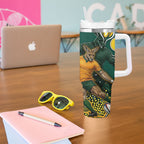 Australia Wallabies Tumbler With Handle Aboriginal Rugby Kangaroo Mascot - Gold And Green