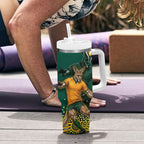 Australia Wallabies Tumbler With Handle Aboriginal Rugby Kangaroo Mascot - Gold And Green