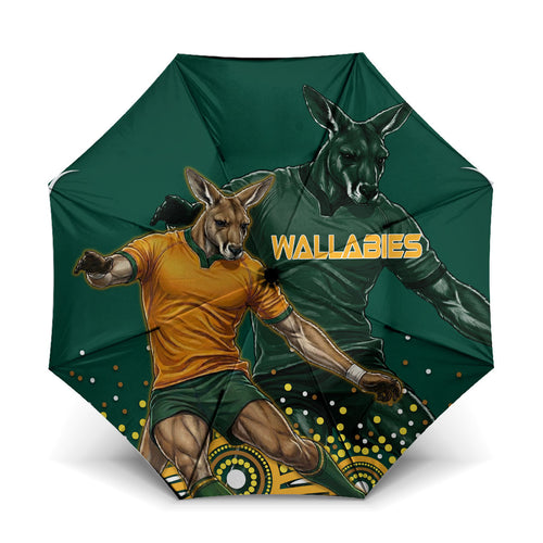 Australia Wallabies Umbrella Aboriginal Rugby Kangaroo Mascot - Gold And Green