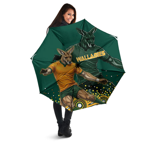 Australia Wallabies Umbrella Aboriginal Rugby Kangaroo Mascot - Gold And Green