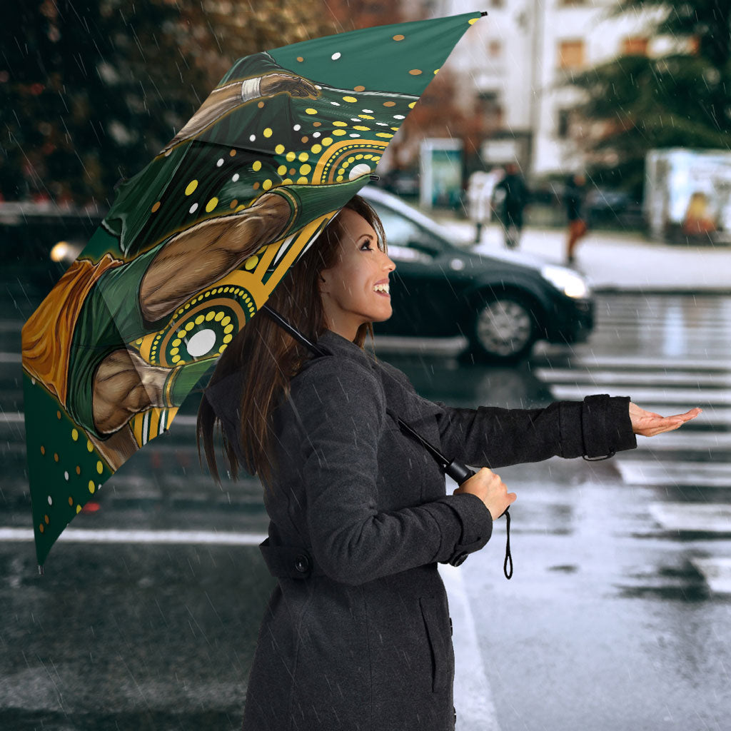 Australia Wallabies Umbrella Aboriginal Rugby Kangaroo Mascot - Gold And Green