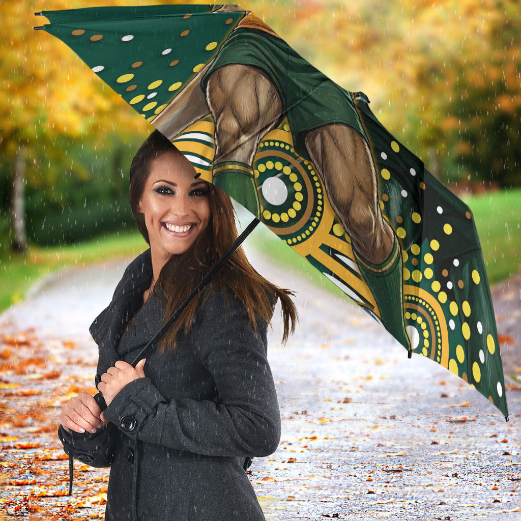 Australia Wallabies Umbrella Aboriginal Rugby Kangaroo Mascot - Gold And Green