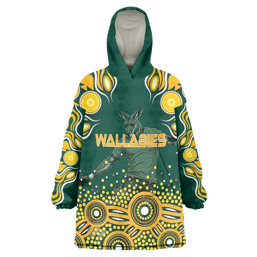 Australia Wallabies Wearable Blanket Hoodie Aboriginal Rugby Kangaroo Mascot - Gold And Green