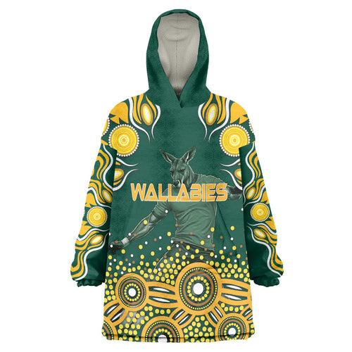 Australia Wallabies Wearable Blanket Hoodie Aboriginal Rugby Kangaroo Mascot - Gold And Green
