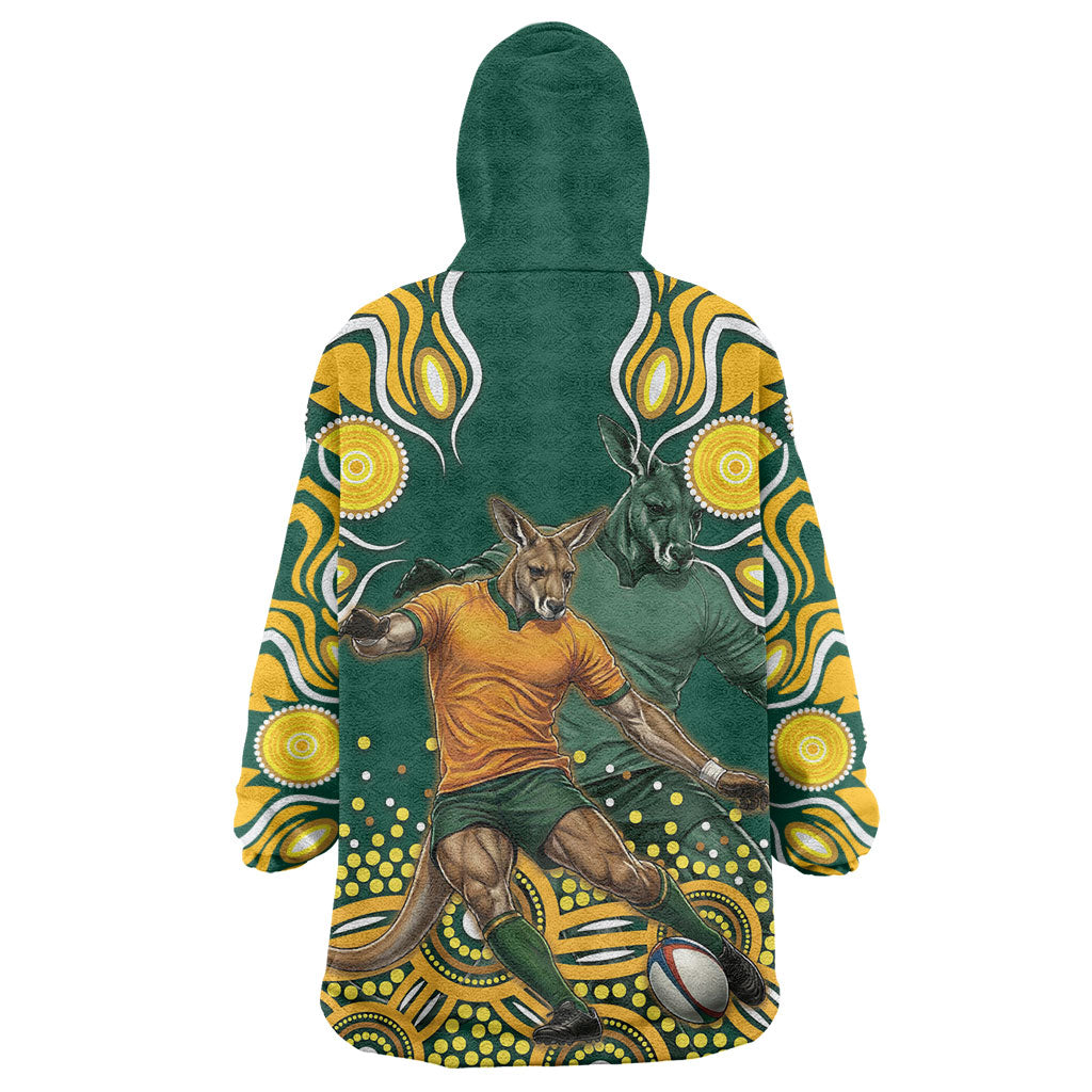 Australia Wallabies Wearable Blanket Hoodie Aboriginal Rugby Kangaroo Mascot - Gold And Green