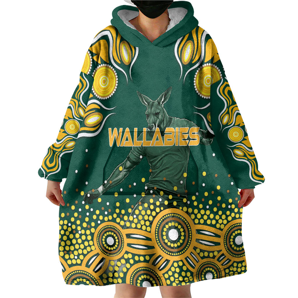 Australia Wallabies Wearable Blanket Hoodie Aboriginal Rugby Kangaroo Mascot - Gold And Green