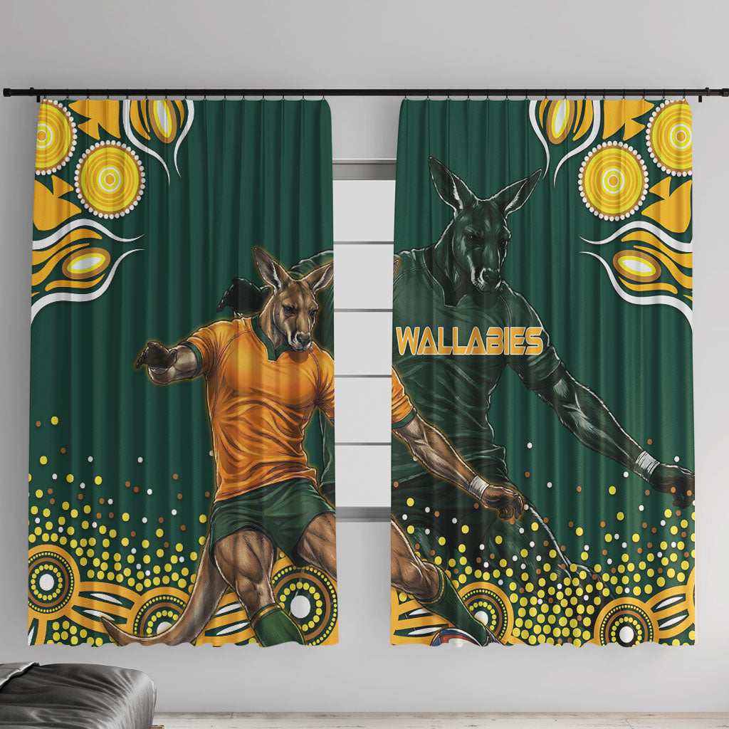 Australia Wallabies Window Curtain Aboriginal Rugby Kangaroo Mascot - Gold And Green