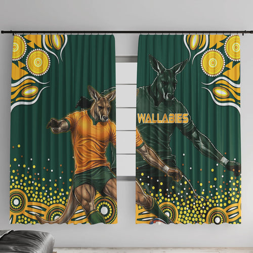 Australia Wallabies Window Curtain Aboriginal Rugby Kangaroo Mascot - Gold And Green