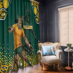 Australia Wallabies Window Curtain Aboriginal Rugby Kangaroo Mascot - Gold And Green