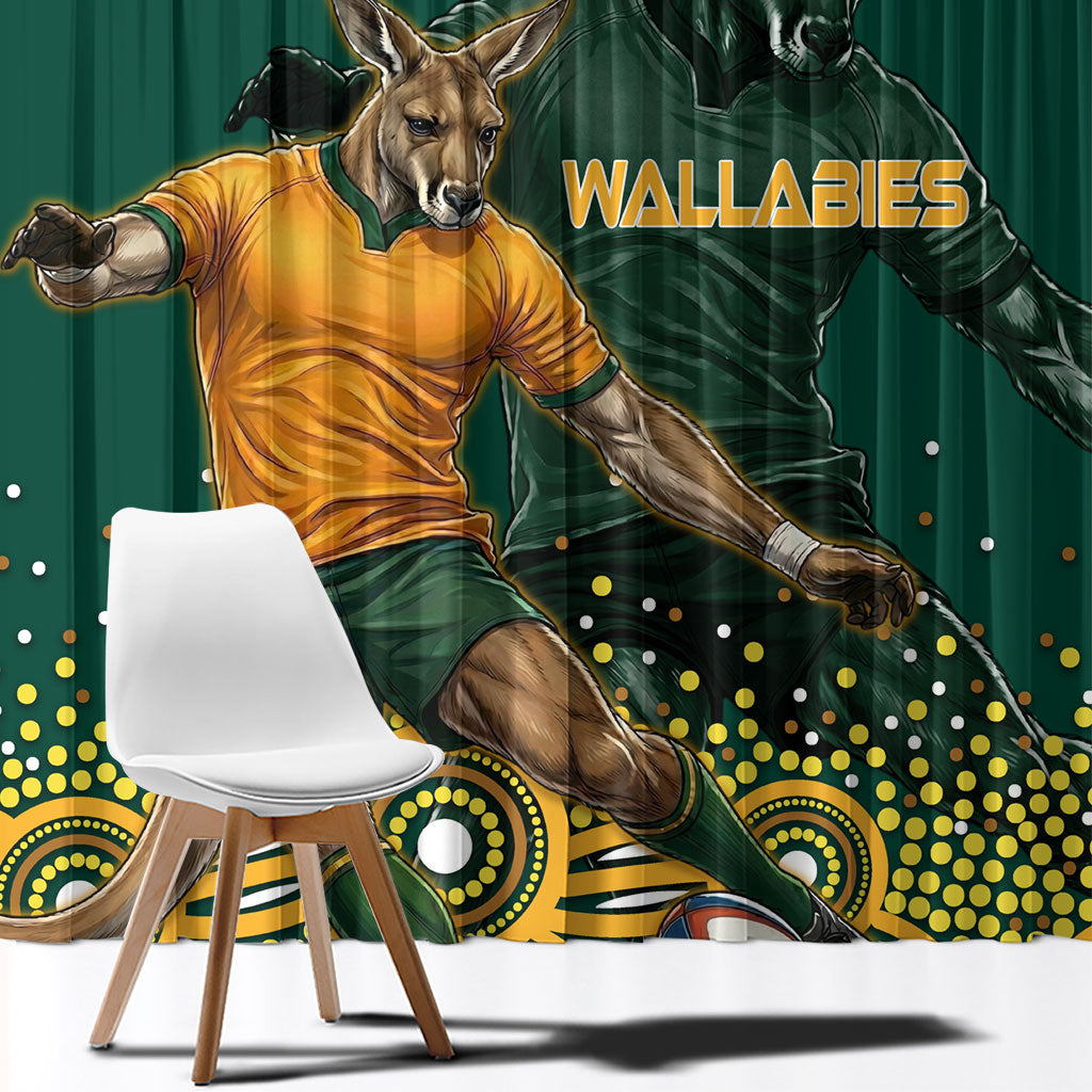 Australia Wallabies Window Curtain Aboriginal Rugby Kangaroo Mascot - Gold And Green