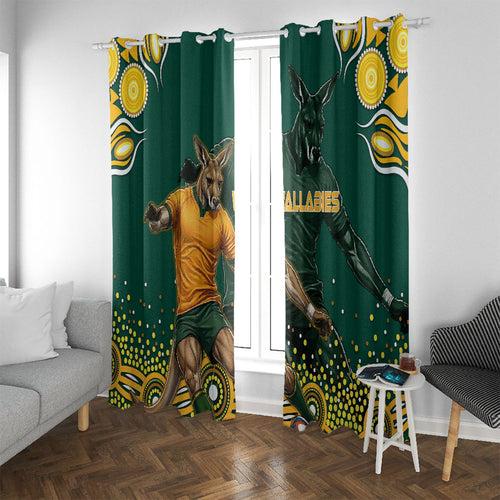 Australia Wallabies Window Curtain Aboriginal Rugby Kangaroo Mascot - Gold And Green