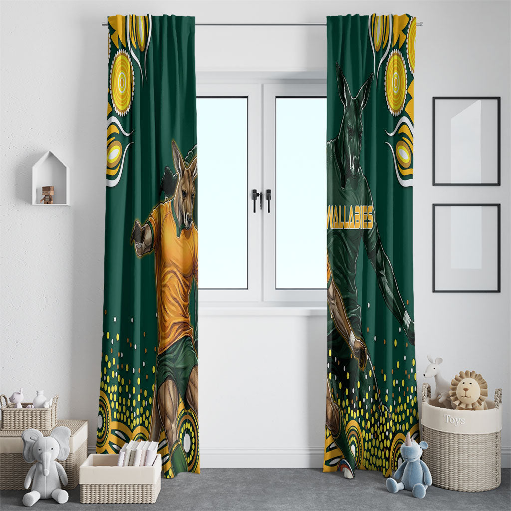 Australia Wallabies Window Curtain Aboriginal Rugby Kangaroo Mascot - Gold And Green