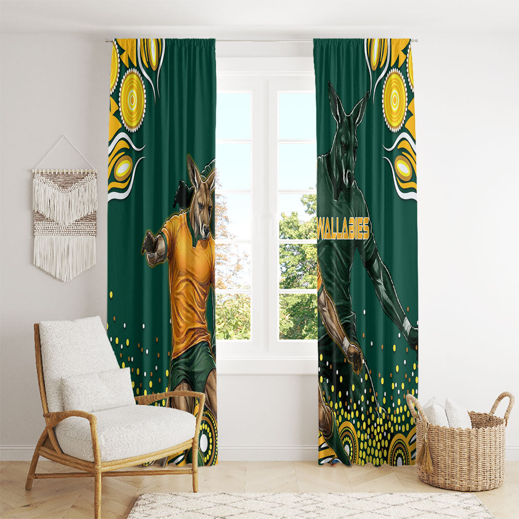 Australia Wallabies Window Curtain Aboriginal Rugby Kangaroo Mascot - Gold And Green