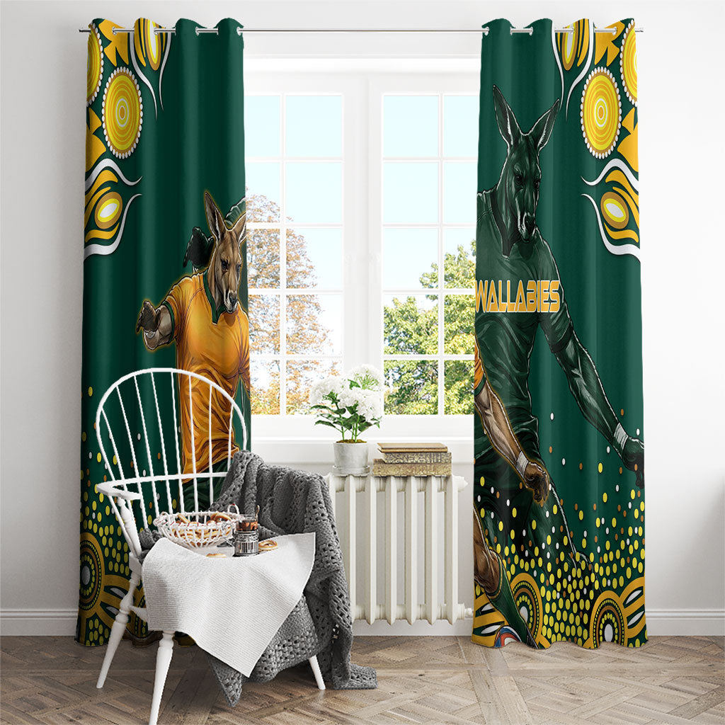 Australia Wallabies Window Curtain Aboriginal Rugby Kangaroo Mascot - Gold And Green