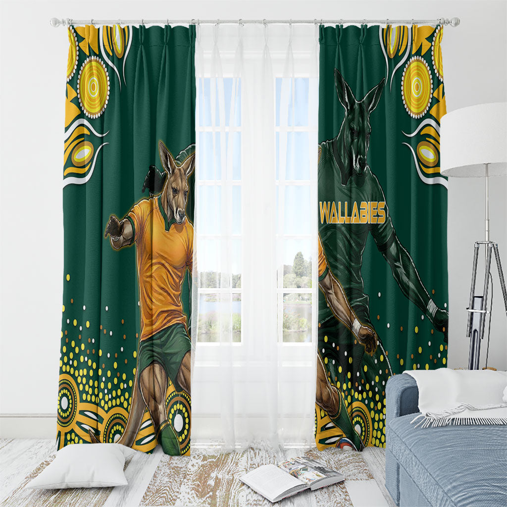 Australia Wallabies Window Curtain Aboriginal Rugby Kangaroo Mascot - Gold And Green