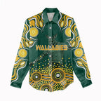 Australia Wallabies Women Casual Shirt Aboriginal Rugby Kangaroo Mascot - Gold And Green
