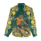 Australia Wallabies Women Casual Shirt Aboriginal Rugby Kangaroo Mascot - Gold And Green
