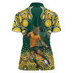 Australia Wallabies Women Polo Shirt Aboriginal Rugby Kangaroo Mascot - Gold And Green