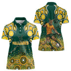 Australia Wallabies Women Polo Shirt Aboriginal Rugby Kangaroo Mascot - Gold And Green