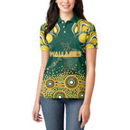 Australia Wallabies Women Polo Shirt Aboriginal Rugby Kangaroo Mascot - Gold And Green