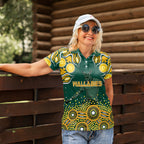 Australia Wallabies Women Polo Shirt Aboriginal Rugby Kangaroo Mascot - Gold And Green