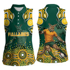 Australia Wallabies Women Sleeveless Polo Shirt Aboriginal Rugby Kangaroo Mascot - Gold And Green