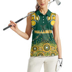 Australia Wallabies Women Sleeveless Polo Shirt Aboriginal Rugby Kangaroo Mascot - Gold And Green