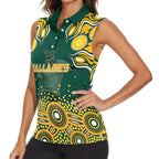 Australia Wallabies Women Sleeveless Polo Shirt Aboriginal Rugby Kangaroo Mascot - Gold And Green