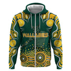 Australia Wallabies Zip Hoodie Aboriginal Rugby Kangaroo Mascot - Gold And Green