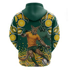 Australia Wallabies Zip Hoodie Aboriginal Rugby Kangaroo Mascot - Gold And Green