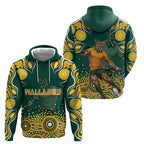 Australia Wallabies Zip Hoodie Aboriginal Rugby Kangaroo Mascot - Gold And Green