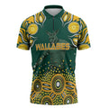 Australia Wallabies Zipper Polo Shirt Aboriginal Rugby Kangaroo Mascot - Gold And Green