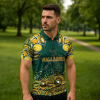Australia Wallabies Zipper Polo Shirt Aboriginal Rugby Kangaroo Mascot - Gold And Green