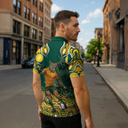 Australia Wallabies Zipper Polo Shirt Aboriginal Rugby Kangaroo Mascot - Gold And Green
