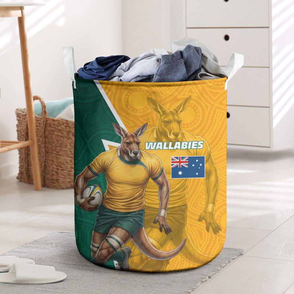 Australia Wallabies Kangaroo Laundry Basket Australia Flag And Lightning Bolt - Aboriginal Rugby Mascot