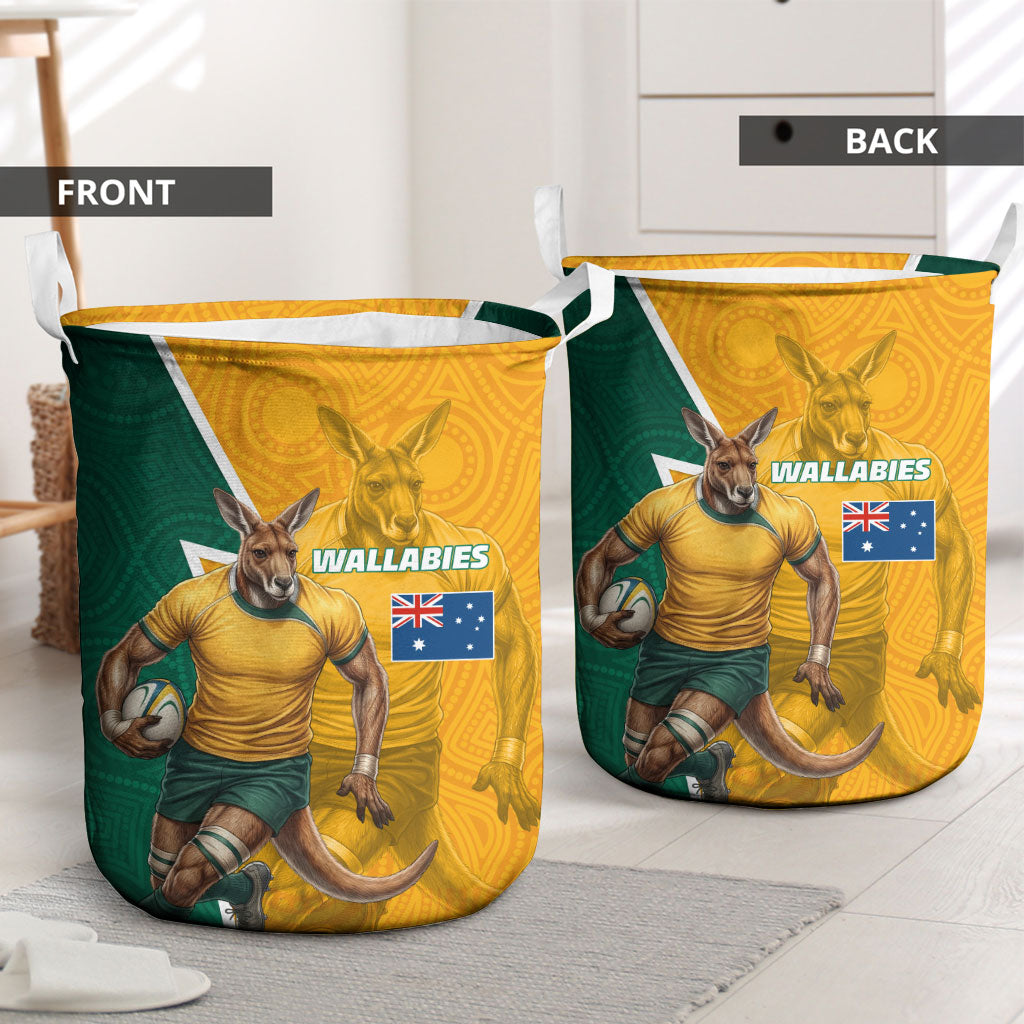 Australia Wallabies Kangaroo Laundry Basket Australia Flag And Lightning Bolt - Aboriginal Rugby Mascot