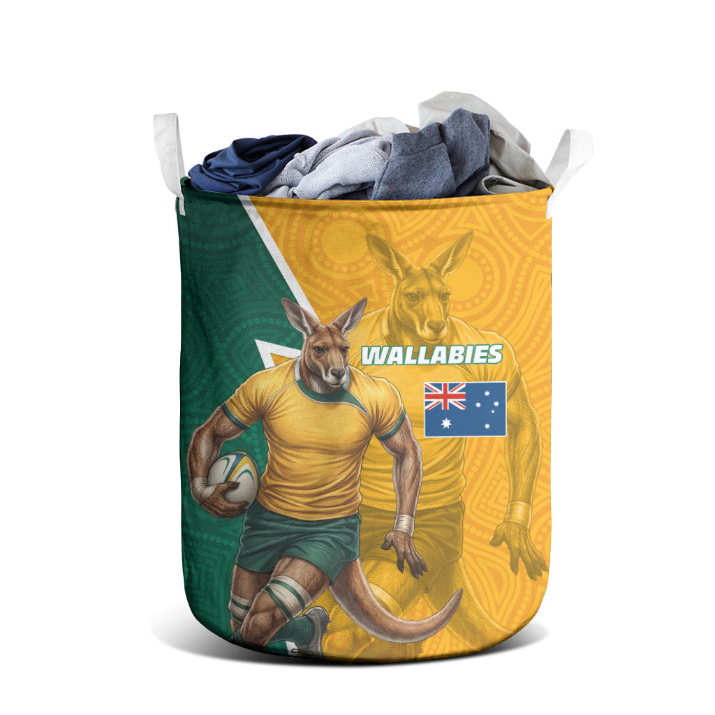 Australia Wallabies Kangaroo Laundry Basket Australia Flag And Lightning Bolt - Aboriginal Rugby Mascot
