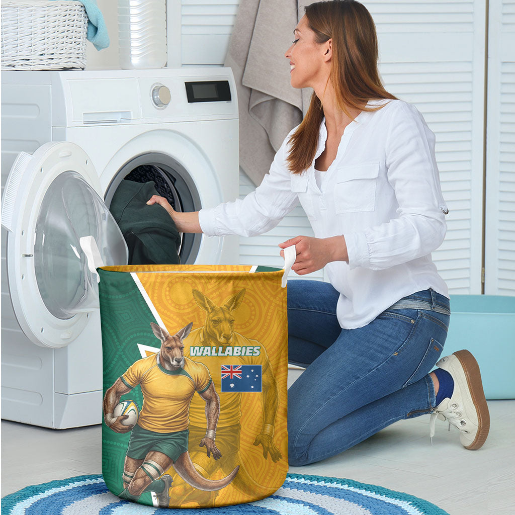 Australia Wallabies Kangaroo Laundry Basket Australia Flag And Lightning Bolt - Aboriginal Rugby Mascot