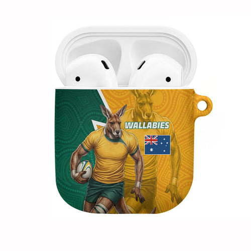 Australia Wallabies Kangaroo AirPods Case Australia Flag And Lightning Bolt - Aboriginal Rugby Mascot