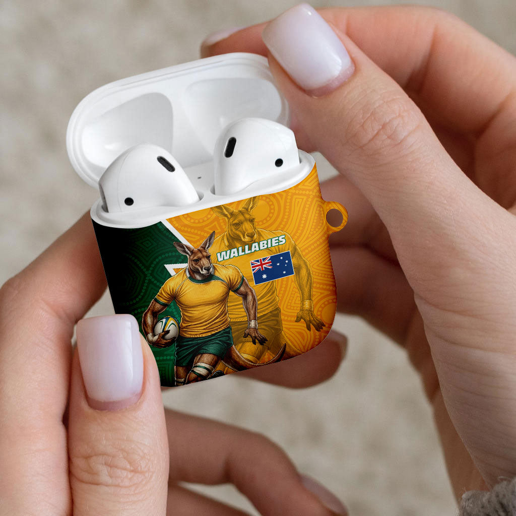 Australia Wallabies Kangaroo AirPods Case Australia Flag And Lightning Bolt - Aboriginal Rugby Mascot