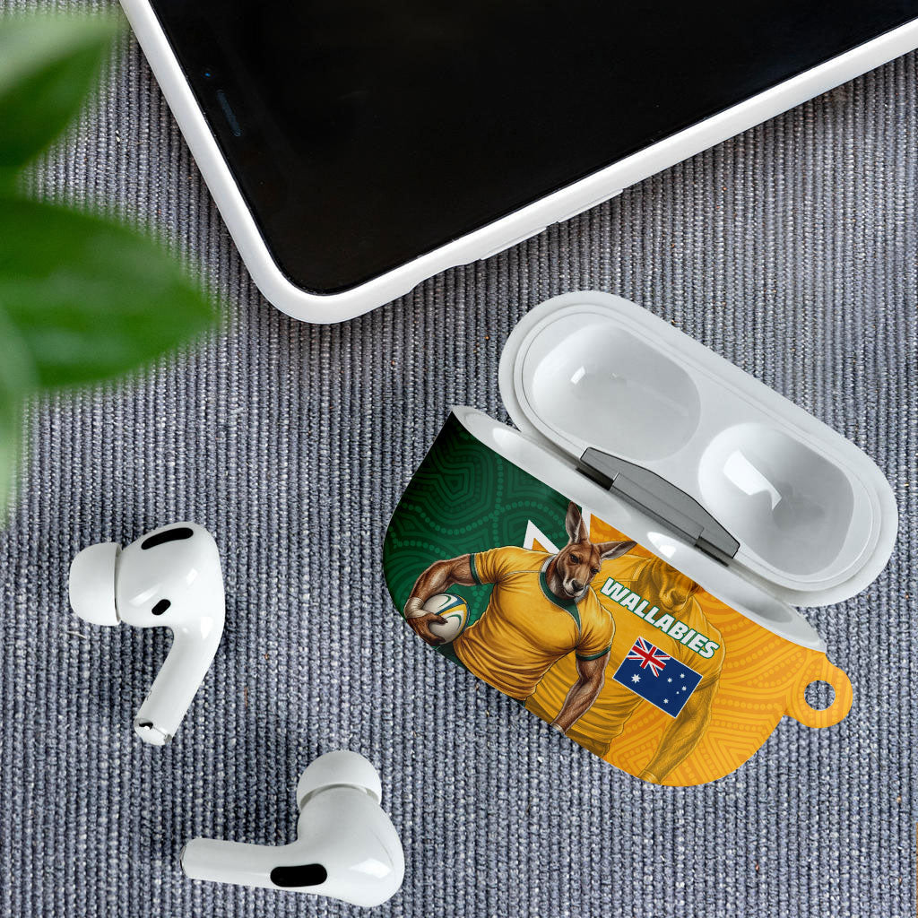 Australia Wallabies Kangaroo AirPods Case Australia Flag And Lightning Bolt - Aboriginal Rugby Mascot