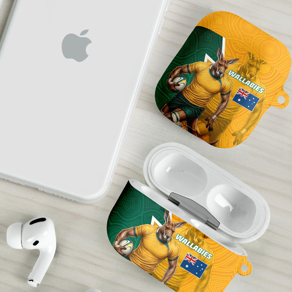Australia Wallabies Kangaroo AirPods Case Australia Flag And Lightning Bolt - Aboriginal Rugby Mascot