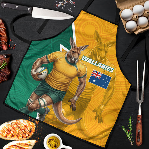 Australia Wallabies Kangaroo Apron Australia Flag And Lightning Bolt - Aboriginal Rugby Mascot