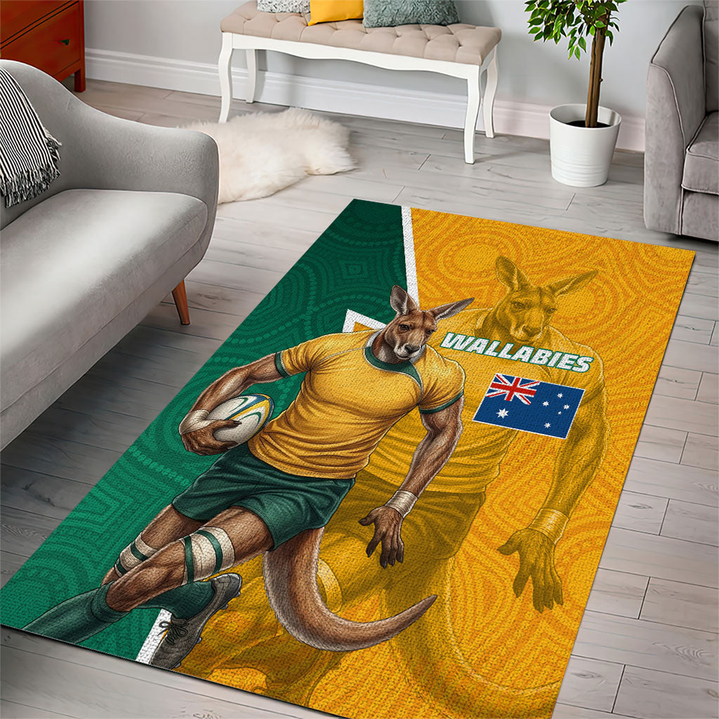 Australia Wallabies Kangaroo Area Rug Australia Flag And Lightning Bolt - Aboriginal Rugby Mascot