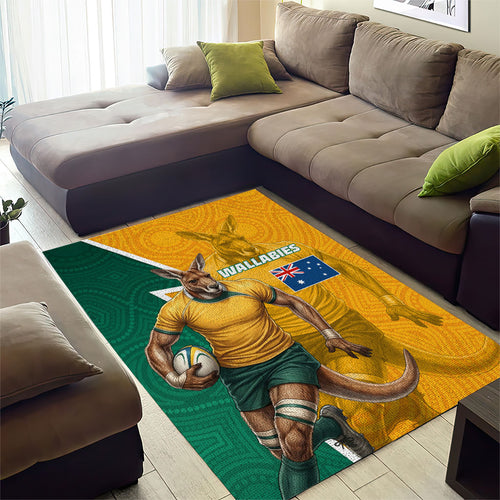 Australia Wallabies Kangaroo Area Rug Australia Flag And Lightning Bolt - Aboriginal Rugby Mascot